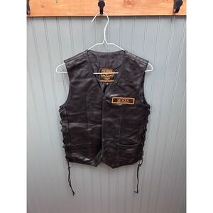 Milwaukee Leather Motorcycle Vest Men's Black Size 30 Lace‎ Up Side Patch